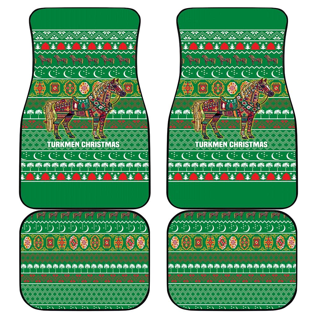 Turkmenistan Christmas Car Mats with Decorated Horse Crescent Moon Pattern and Traditional Carpet - Wonder Print Shop