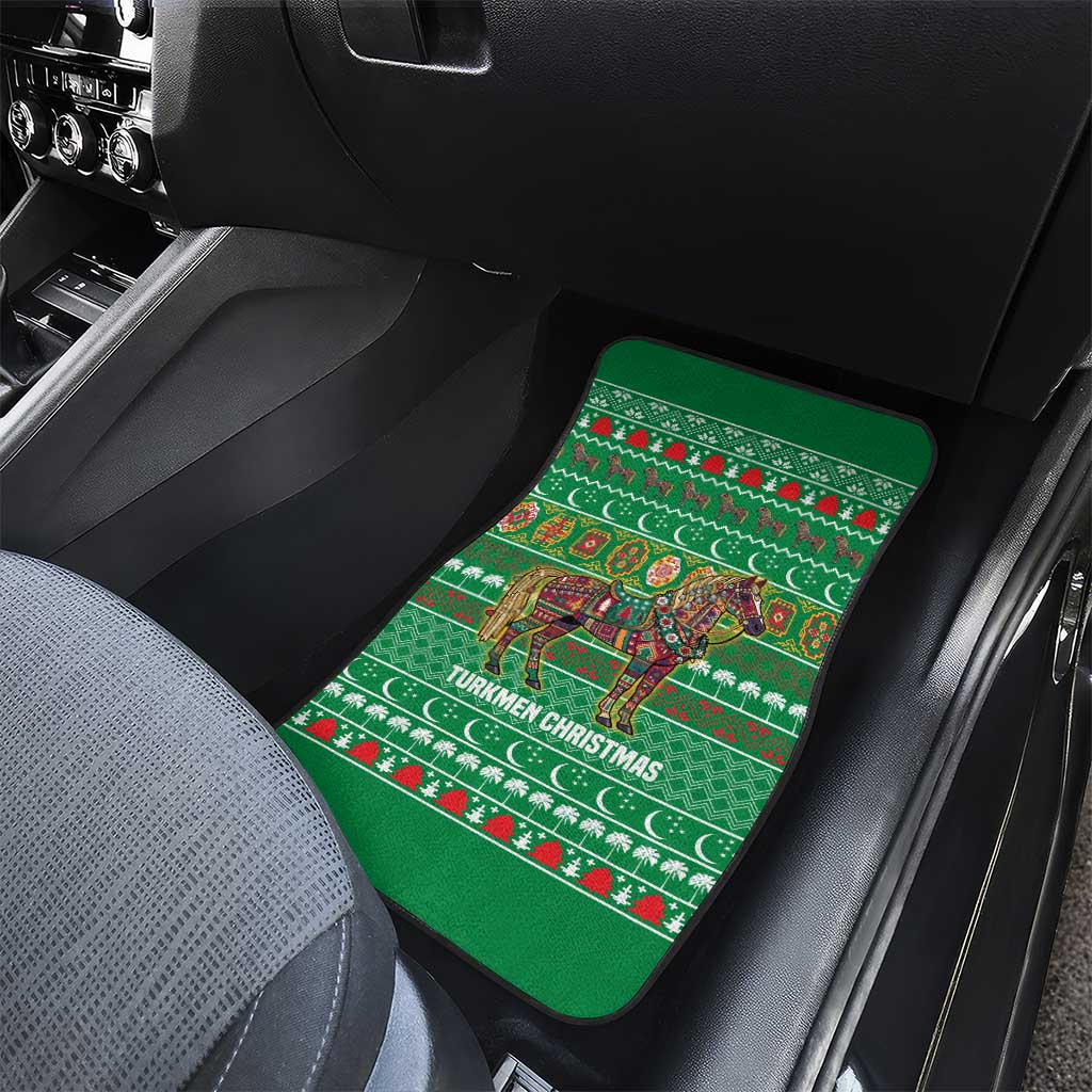 Turkmenistan Christmas Car Mats with Decorated Horse Crescent Moon Pattern and Traditional Carpet - Wonder Print Shop