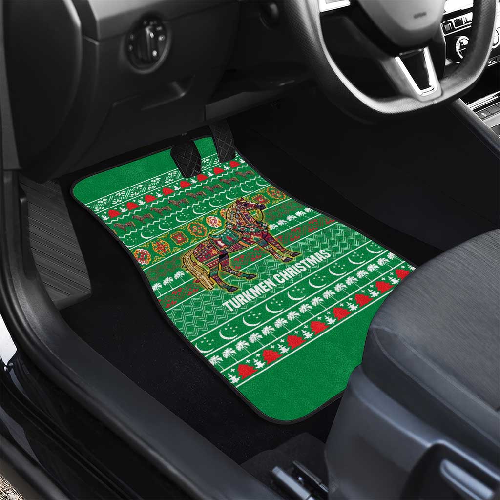 Turkmenistan Christmas Car Mats with Decorated Horse Crescent Moon Pattern and Traditional Carpet - Wonder Print Shop