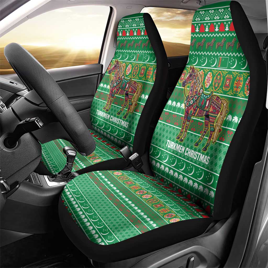 Turkmenistan Christmas Car Seat Cover with Decorated Horse Crescent Moon Pattern and Traditional Carpet - Wonder Print Shop