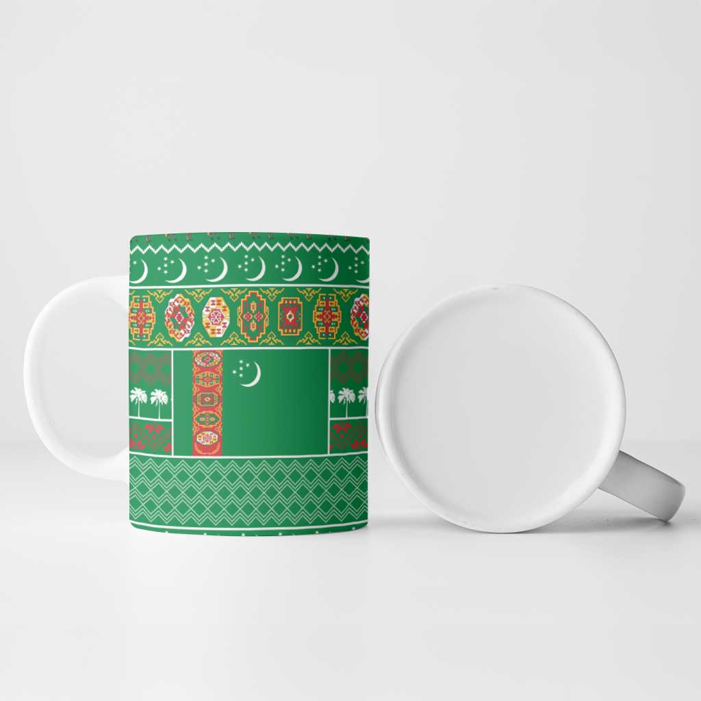 Turkmenistan Christmas Ceramic Mug with Decorated Horse Crescent Moon Pattern and Traditional Carpet - Wonder Print Shop