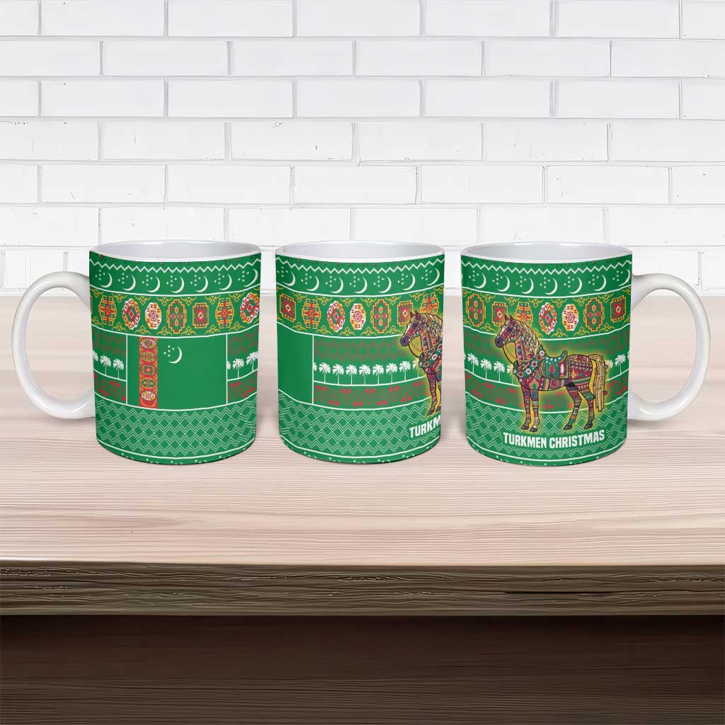 Turkmenistan Christmas Ceramic Mug with Decorated Horse Crescent Moon Pattern and Traditional Carpet - Wonder Print Shop