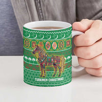 Turkmenistan Christmas Ceramic Mug with Decorated Horse Crescent Moon Pattern and Traditional Carpet - Wonder Print Shop
