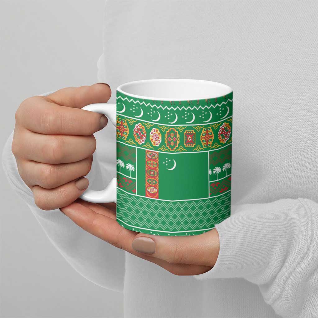 Turkmenistan Christmas Ceramic Mug with Decorated Horse Crescent Moon Pattern and Traditional Carpet - Wonder Print Shop