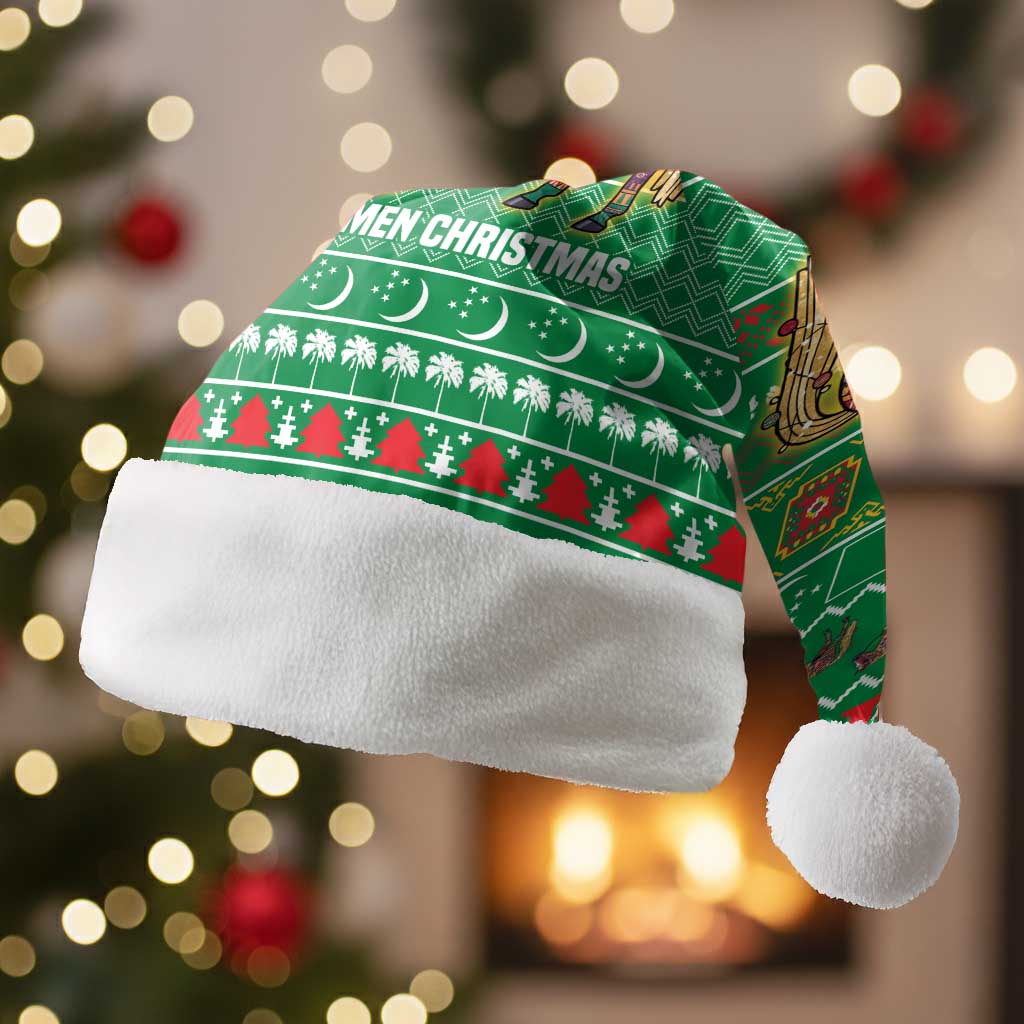 Turkmenistan Christmas Santa Hat with Decorated Horse Crescent Moon Pattern and Traditional Carpet - Wonder Print Shop