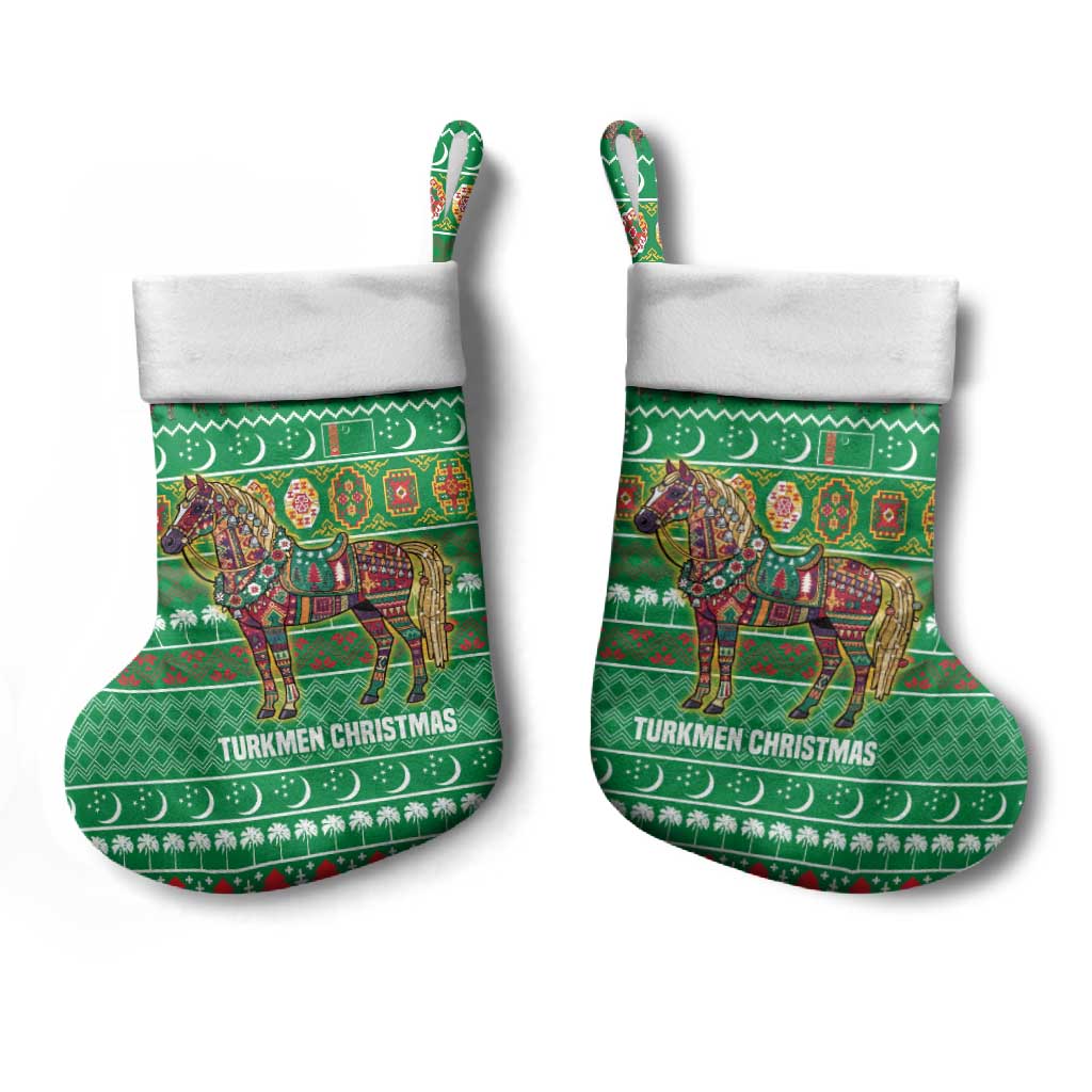 Turkmenistan Christmas Stocking with Decorated Horse Crescent Moon Pattern and Traditional Carpet - Wonder Print Shop