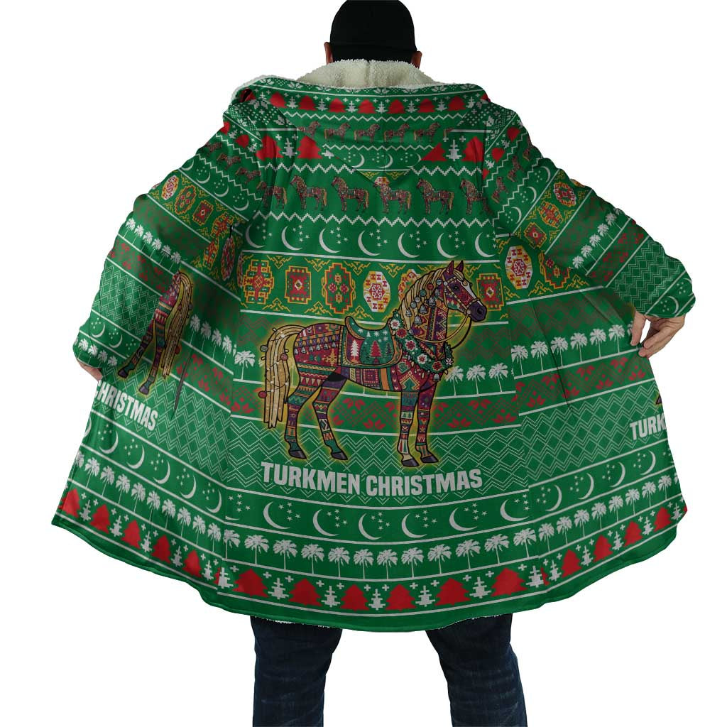 Turkmenistan Christmas Cloak with Decorated Horse Crescent Moon Pattern and Traditional Carpet - Wonder Print Shop