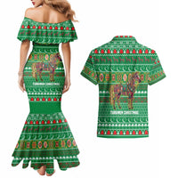 Turkmenistan Christmas Couples Matching Mermaid Dress and Hawaiian Shirt with Decorated Horse Crescent Moon Pattern and Traditional Carpet - Wonder Print Shop