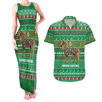 Turkmenistan Christmas Couples Matching Tank Maxi Dress and Hawaiian Shirt with Decorated Horse Crescent Moon Pattern and Traditional Carpet - Wonder Print Shop
