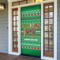 Turkmenistan Christmas Door Cover with Decorated Horse Crescent Moon Pattern and Traditional Carpet - Wonder Print Shop