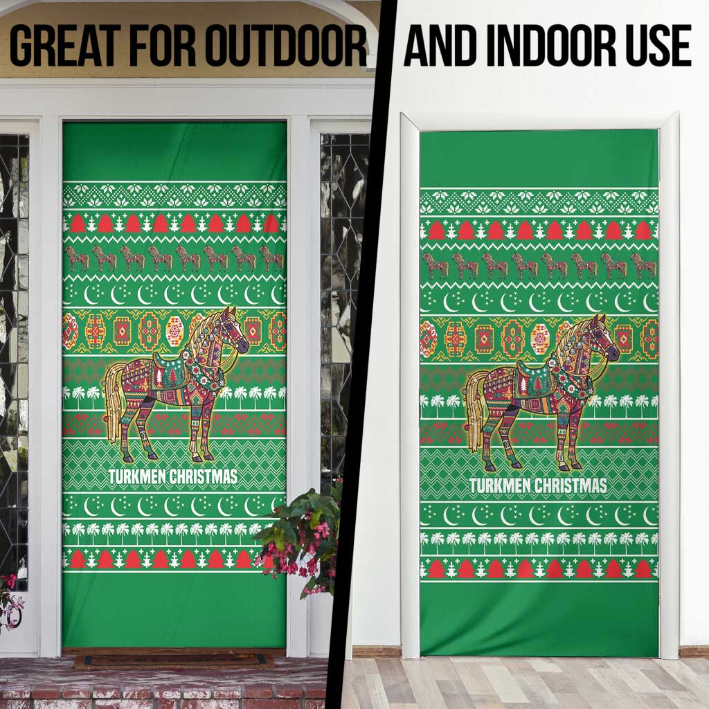 Turkmenistan Christmas Door Cover with Decorated Horse Crescent Moon Pattern and Traditional Carpet - Wonder Print Shop