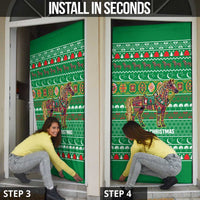 Turkmenistan Christmas Door Cover with Decorated Horse Crescent Moon Pattern and Traditional Carpet - Wonder Print Shop