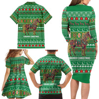 Turkmenistan Christmas Family Matching Long Sleeve Bodycon Dress and Hawaiian Shirt with Decorated Horse Crescent Moon Pattern and Traditional Carpet - Wonder Print Shop