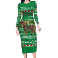 Turkmenistan Christmas Family Matching Long Sleeve Bodycon Dress and Hawaiian Shirt with Decorated Horse Crescent Moon Pattern and Traditional Carpet - Wonder Print Shop