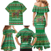 Turkmenistan Christmas Family Matching Mermaid Dress and Hawaiian Shirt with Decorated Horse Crescent Moon Pattern and Traditional Carpet - Wonder Print Shop