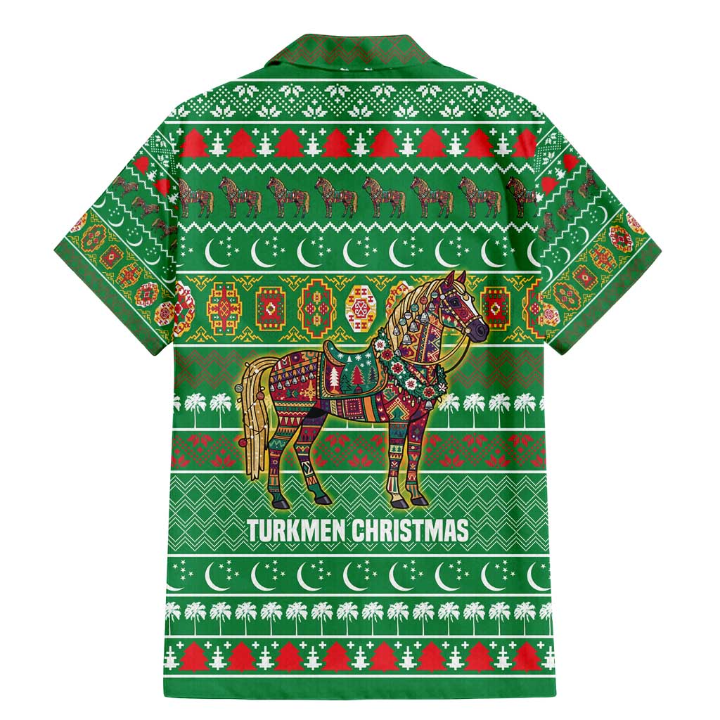 Turkmenistan Christmas Family Matching Mermaid Dress and Hawaiian Shirt with Decorated Horse Crescent Moon Pattern and Traditional Carpet - Wonder Print Shop