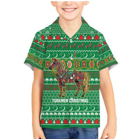 Turkmenistan Christmas Family Matching Mermaid Dress and Hawaiian Shirt with Decorated Horse Crescent Moon Pattern and Traditional Carpet - Wonder Print Shop