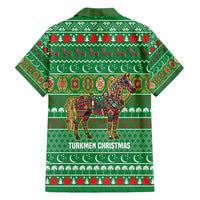 Turkmenistan Christmas Family Matching Off Shoulder Short Dress and Hawaiian Shirt with Decorated Horse Crescent Moon Pattern and Traditional Carpet - Wonder Print Shop