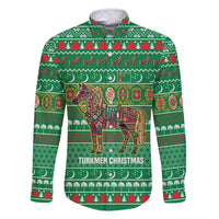 Turkmenistan Christmas Family Matching Off Shoulder Short Dress and Hawaiian Shirt with Decorated Horse Crescent Moon Pattern and Traditional Carpet - Wonder Print Shop