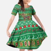 Turkmenistan Christmas Family Matching Short Sleeve Bodycon Dress and Hawaiian Shirt with Decorated Horse Crescent Moon Pattern and Traditional Carpet - Wonder Print Shop