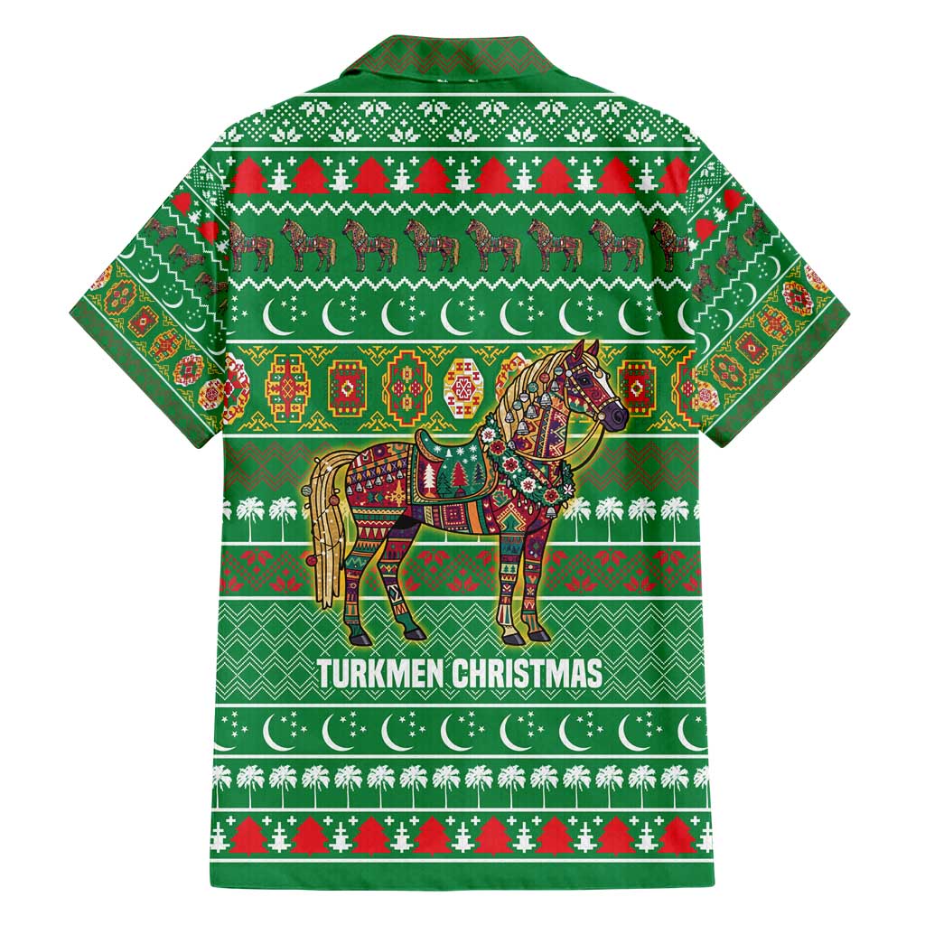 Turkmenistan Christmas Family Matching Short Sleeve Bodycon Dress and Hawaiian Shirt with Decorated Horse Crescent Moon Pattern and Traditional Carpet - Wonder Print Shop