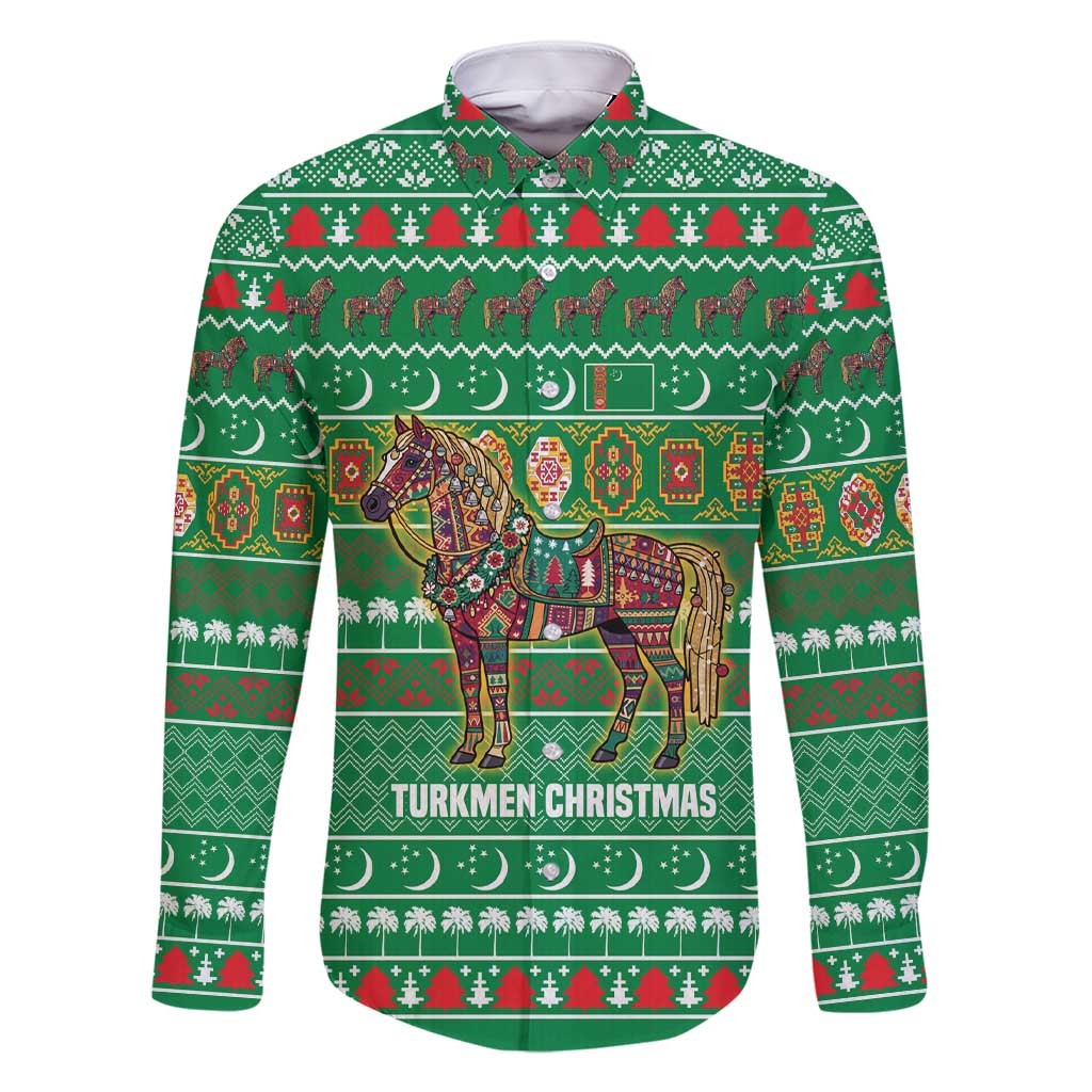 Turkmenistan Christmas Family Matching Short Sleeve Bodycon Dress and Hawaiian Shirt with Decorated Horse Crescent Moon Pattern and Traditional Carpet - Wonder Print Shop