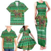 Turkmenistan Christmas Family Matching Tank Maxi Dress and Hawaiian Shirt with Decorated Horse Crescent Moon Pattern and Traditional Carpet - Wonder Print Shop