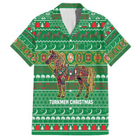 Turkmenistan Christmas Family Matching Tank Maxi Dress and Hawaiian Shirt with Decorated Horse Crescent Moon Pattern and Traditional Carpet - Wonder Print Shop