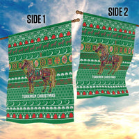 Turkmenistan Christmas Garden Flag with Decorated Horse Crescent Moon Pattern and Traditional Carpet - Wonder Print Shop