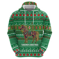 Turkmenistan Christmas Hoodie with Decorated Horse Crescent Moon Pattern and Traditional Carpet - Wonder Print Shop