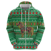 Turkmenistan Christmas Hoodie with Decorated Horse Crescent Moon Pattern and Traditional Carpet - Wonder Print Shop