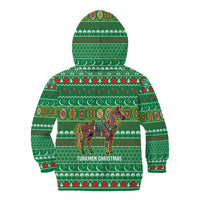 Turkmenistan Christmas Kid Hoodie with Decorated Horse Crescent Moon Pattern and Traditional Carpet - Wonder Print Shop