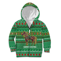 Turkmenistan Christmas Kid Hoodie with Decorated Horse Crescent Moon Pattern and Traditional Carpet - Wonder Print Shop