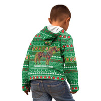 Turkmenistan Christmas Kid Hoodie with Decorated Horse Crescent Moon Pattern and Traditional Carpet - Wonder Print Shop