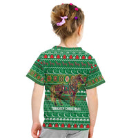 Turkmenistan Christmas Kid T Shirt with Decorated Horse Crescent Moon Pattern and Traditional Carpet - Wonder Print Shop