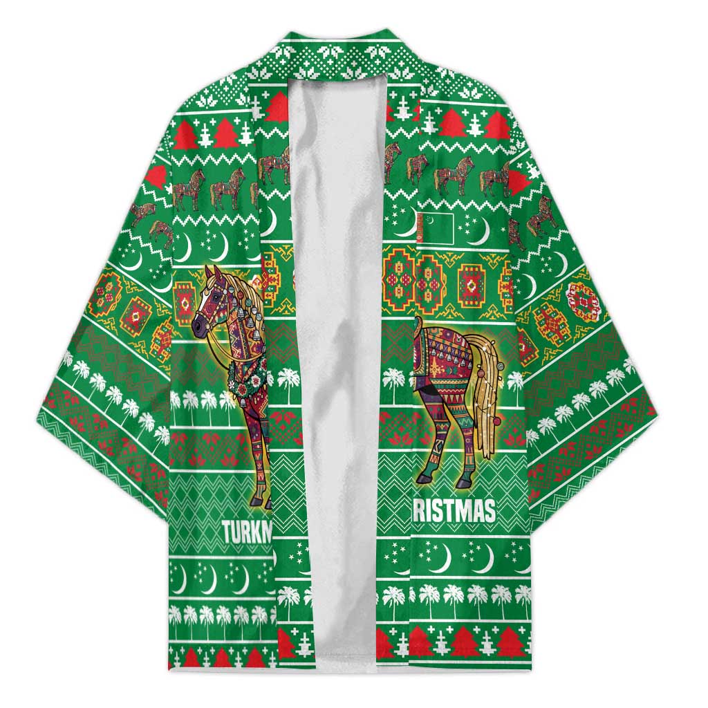 Turkmenistan Christmas Kimono with Decorated Horse Crescent Moon Pattern and Traditional Carpet - Wonder Print Shop