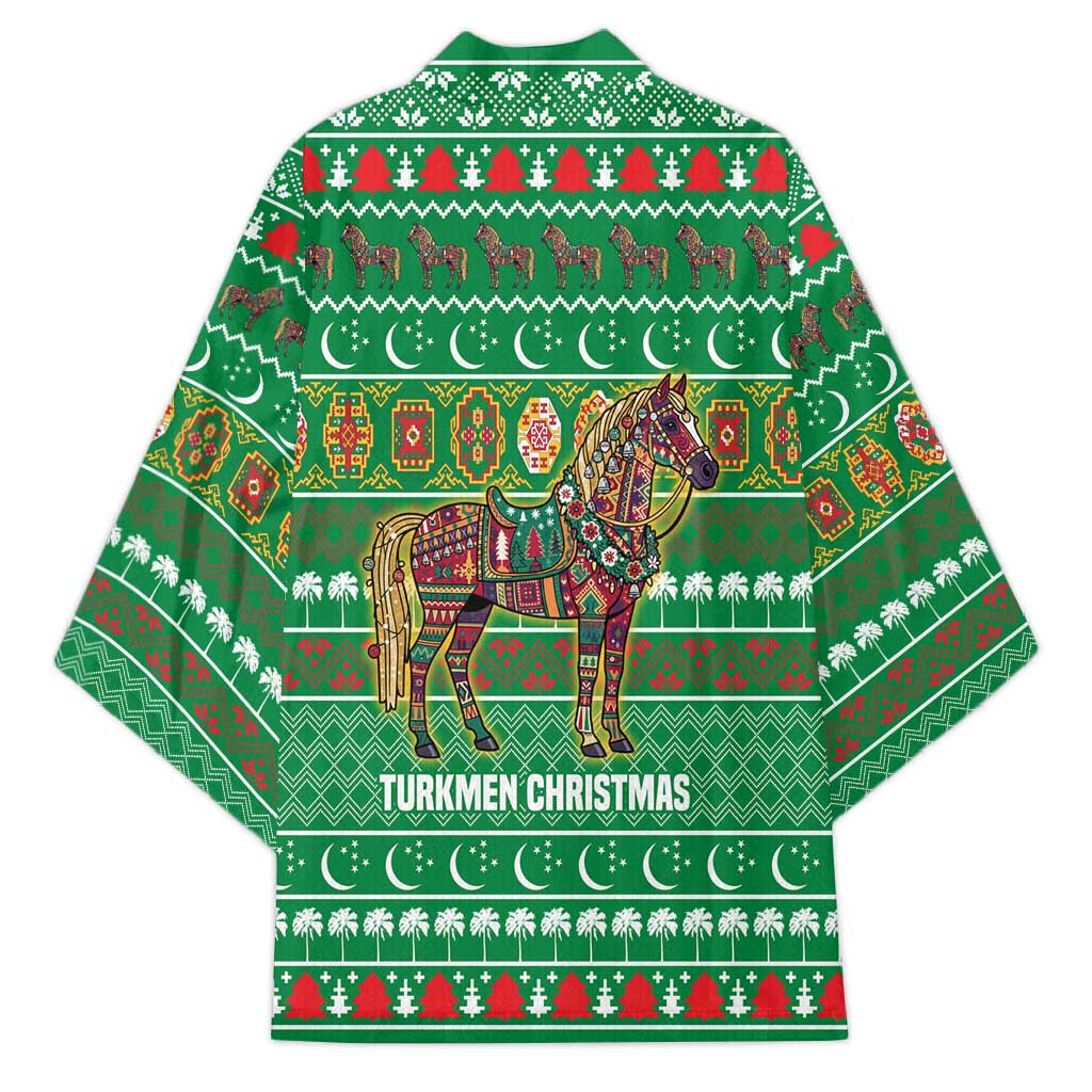 Turkmenistan Christmas Kimono with Decorated Horse Crescent Moon Pattern and Traditional Carpet - Wonder Print Shop