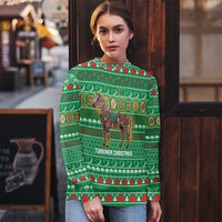 Turkmenistan Christmas Ugly Christmas Sweater with Decorated Horse Crescent Moon Pattern and Traditional Carpet - Wonder Print Shop