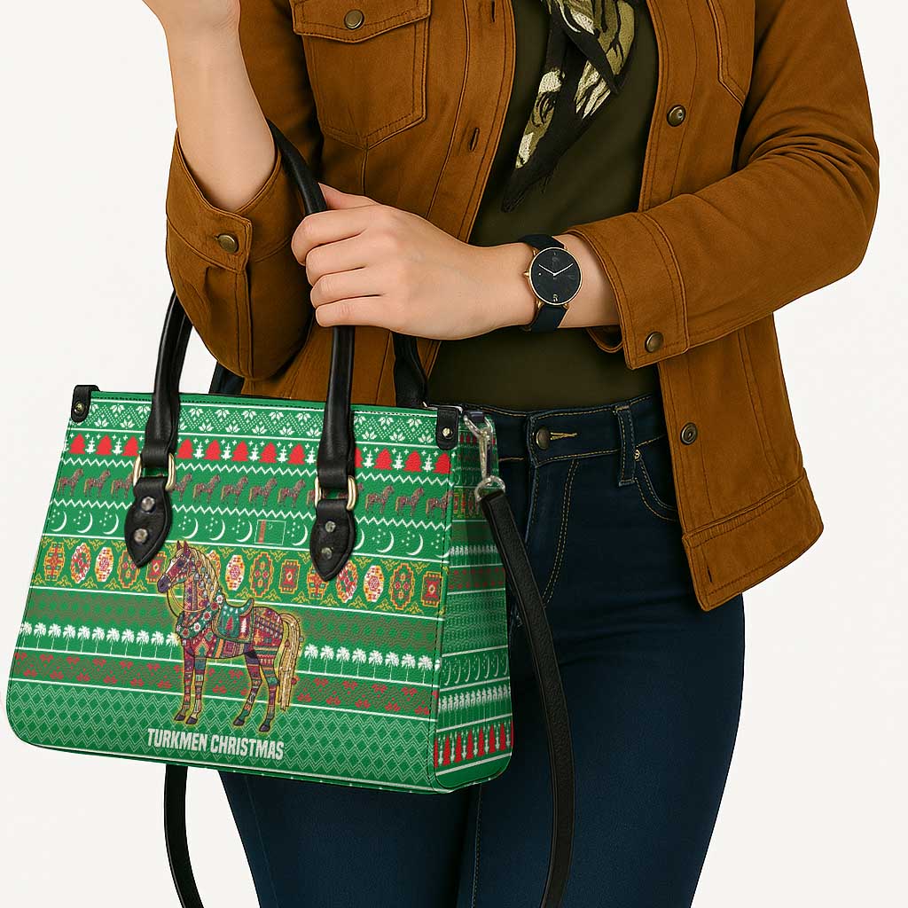 Turkmenistan Christmas Leather Bag with Decorated Horse Crescent Moon Pattern and Traditional Carpet - Wonder Print Shop