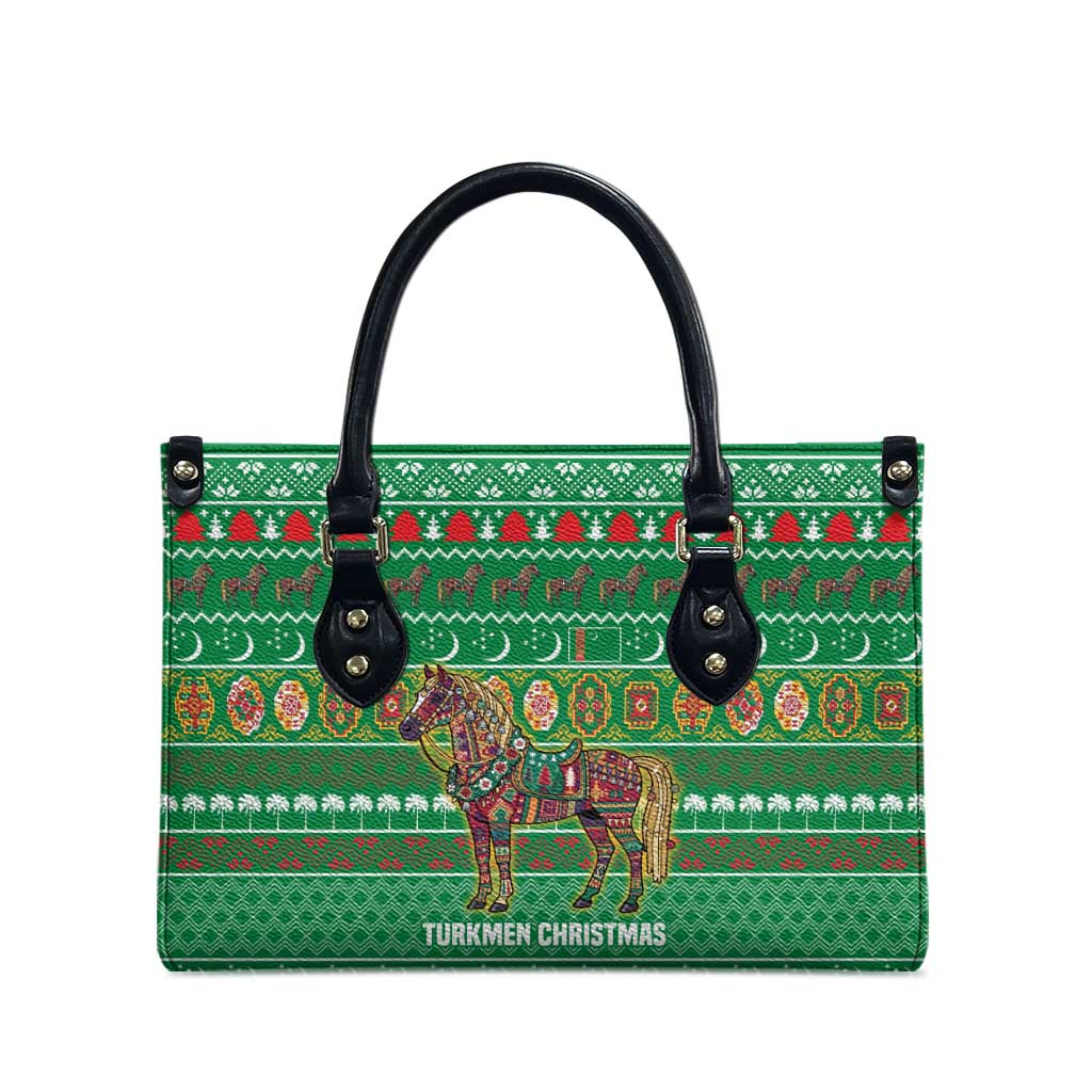 Turkmenistan Christmas Leather Bag with Decorated Horse Crescent Moon Pattern and Traditional Carpet - Wonder Print Shop