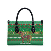 Turkmenistan Christmas Leather Bag with Decorated Horse Crescent Moon Pattern and Traditional Carpet - Wonder Print Shop