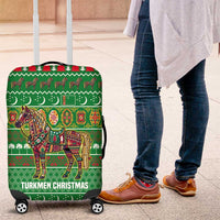 Turkmenistan Christmas Luggage Cover with Decorated Horse Crescent Moon Pattern and Traditional Carpet - Wonder Print Shop