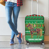 Turkmenistan Christmas Luggage Cover with Decorated Horse Crescent Moon Pattern and Traditional Carpet - Wonder Print Shop