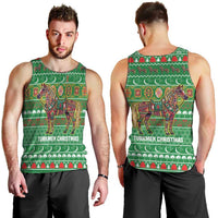 Turkmenistan Christmas Men Tank Top with Decorated Horse Crescent Moon Pattern and Traditional Carpet - Wonder Print Shop