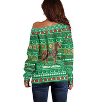 Turkmenistan Christmas Off Shoulder Sweater with Decorated Horse Crescent Moon Pattern and Traditional Carpet - Wonder Print Shop