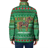 Turkmenistan Christmas Padded Jacket with Decorated Horse Crescent Moon Pattern and Traditional Carpet - Wonder Print Shop