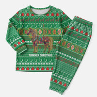 Turkmenistan Christmas Pajama Set with Decorated Horse Crescent Moon Pattern and Traditional Carpet - Wonder Print Shop