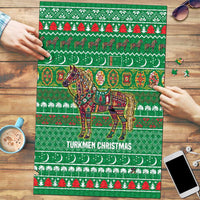 Turkmenistan Christmas Puzzle with Decorated Horse Crescent Moon Pattern and Traditional Carpet - Wonder Print Shop