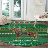 Turkmenistan Christmas Round Carpet with Decorated Horse Crescent Moon Pattern and Traditional Carpet - Wonder Print Shop