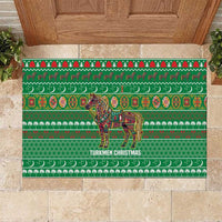 Turkmenistan Christmas Rubber Doormat with Decorated Horse Crescent Moon Pattern and Traditional Carpet - Wonder Print Shop
